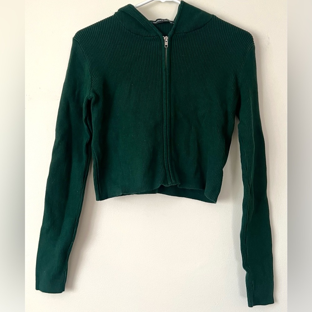 SOLD //Brandy Melville Forest Green Ribbed Arden Hoodie Cardigan